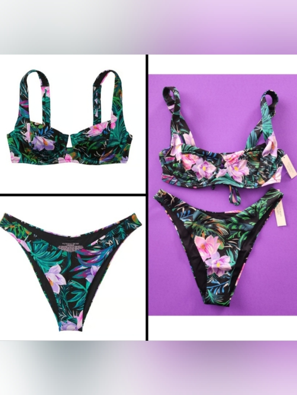 34D/M VS Swim Full Coverage Brazilian Bikini Set Tropical Island Getaway